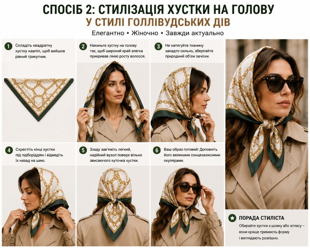 Стилізація хустки на голову в стилі голлівудських див